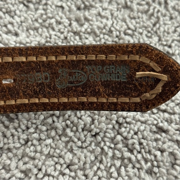 Justin Top Grain Cowhide Brown Leather Belt Womens Size 30 Woven Western Rodeo - Picture 10 of 14